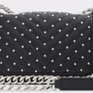 Aldo Black Quilted Crossbody with Silver Studs and Chain